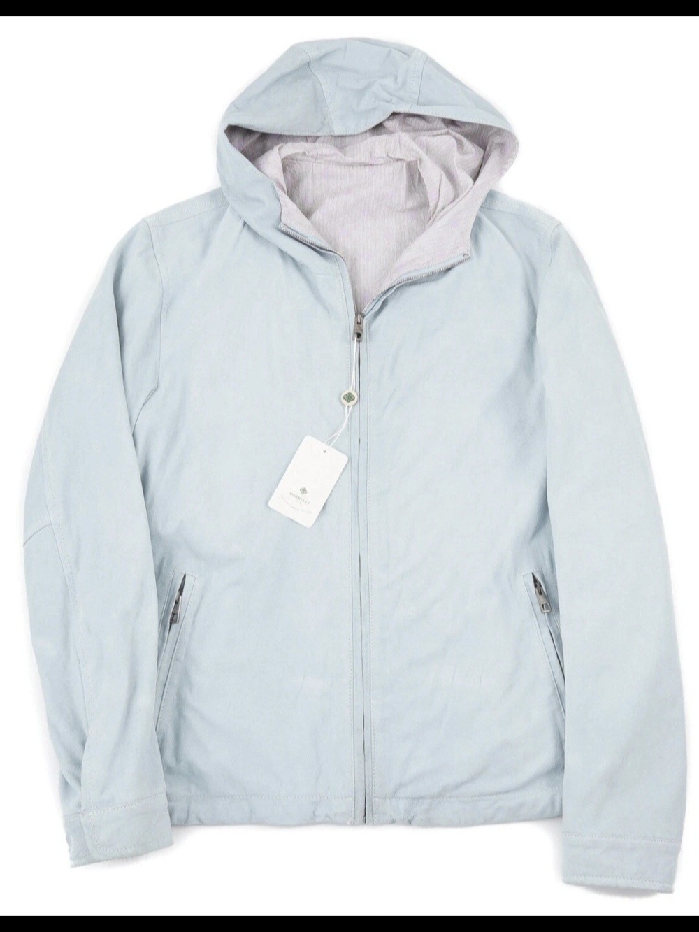 Luigi Borrelli Sky Blue Nappa Suede Hooded Jacket (US 40) IT 50